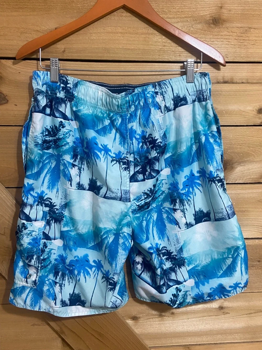 Croft & Barrow Blue Tropical Palm-Print Swim Shorts